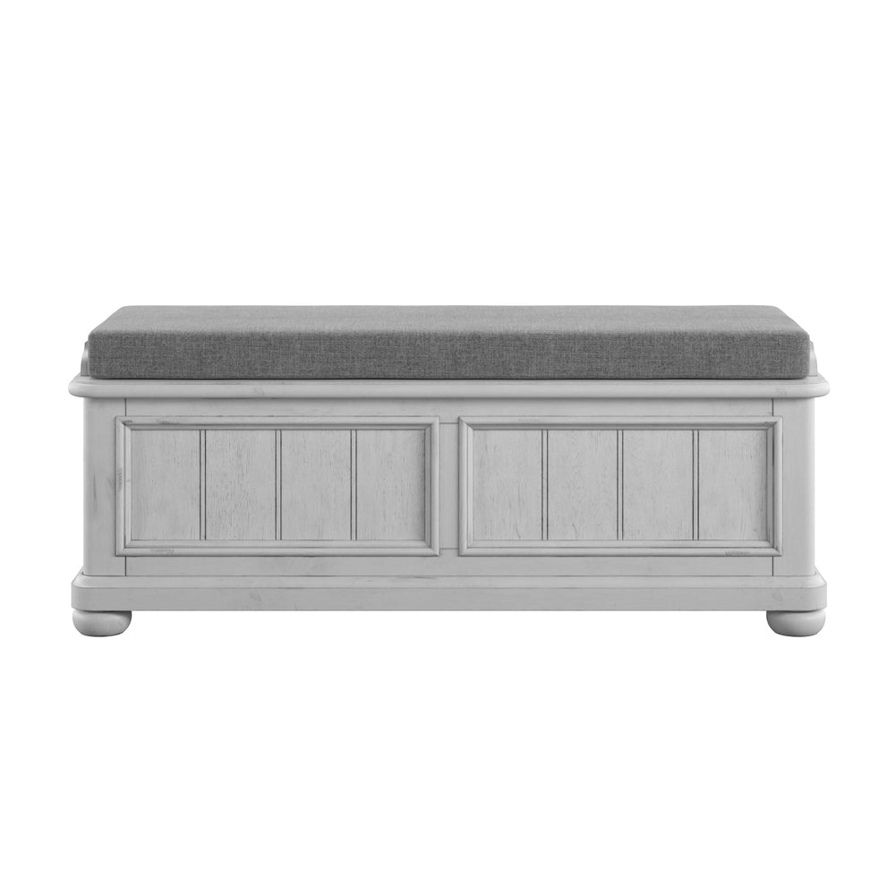 English Elm Wallace & Bay - Gray Storage Bench with Oyster Shell Coastal Style, Solid Wood, 48" Seat, Hidden Storage, Easy Care B2709P212314