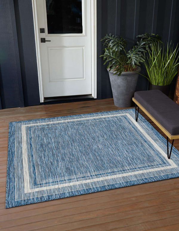 Unique Loom Outdoor Border Soft Border Machine Made Border Rug Blue, Ivory/Gray 13' 0" x 13' 0"