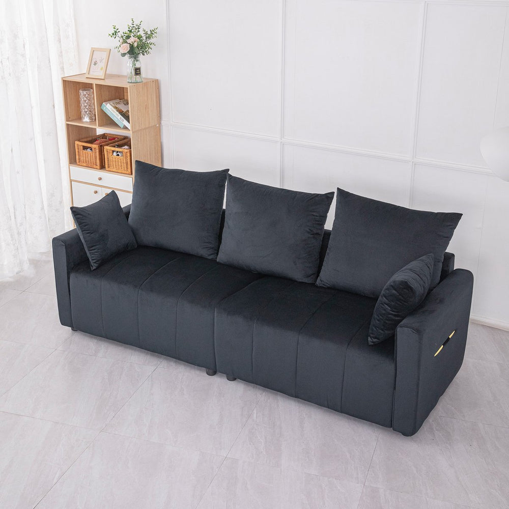 English Elm Velvet Sparkling Chrome 2-Seater Sofa with Contemporary Lines and Plush Upholstery for Living Rooms Black W1767S00024