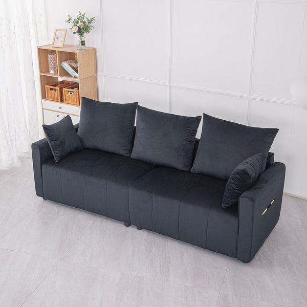 English Elm Velvet Sparkling Chrome 2-Seater Sofa with Contemporary Lines and Plush Upholstery for Living Rooms Black W1767S00024