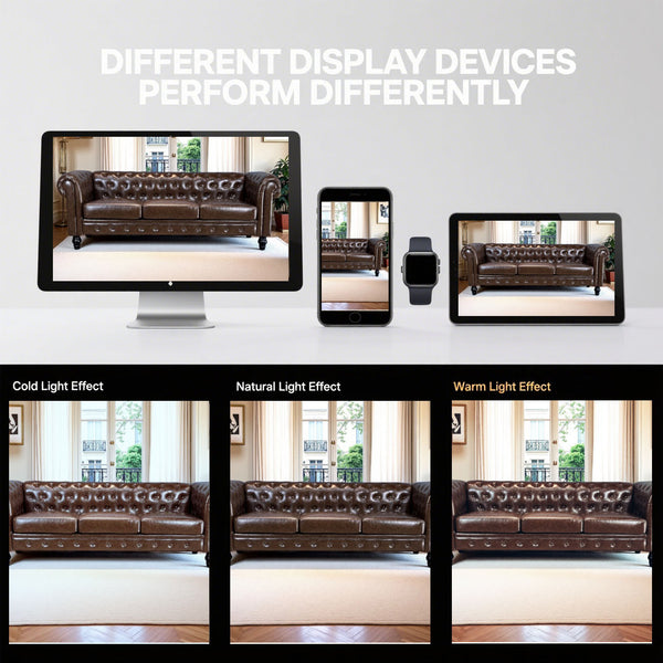 English Elm FX-P80P-PU3(SOFA) Elegant Button-Tufted 3-Seat PU Chesterfield Sofa with Removable Washable Cushions, Solid Wood Legs W576S00159