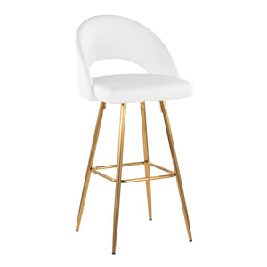 English Elm Fixed-height Metal Frame Barstools with Upholstered Seats and Geometric Footrest Set of 2 White+Gold B202S01942