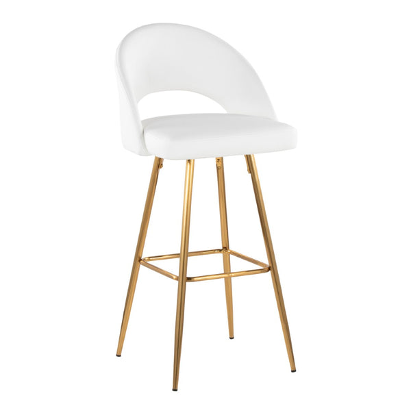 English Elm Fixed-height Metal Frame Barstools with Upholstered Seats and Geometric Footrest Set of 2 White+Gold B202S01942