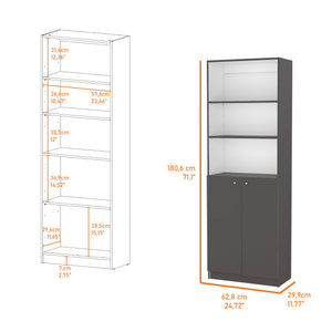 English Elm Sutton Modern 2-Door Bookcase with Concealed Cabinet & 3 Open Shelves, Multi-Finish Options B128P176171