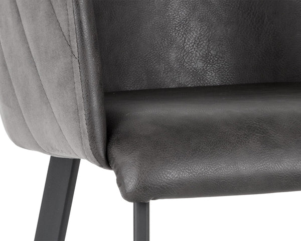 Sunpan GRIFFIN Barstool - Stylish Town Grey Faux Leather & Roman Grey Fabric Back for Modern Spaces 103244