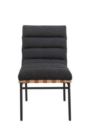 English Elm Liana Boucle Upholstered Dining Chairs Set of 2 with Cognac Leather Accents Iron Legs Black B2749P413189