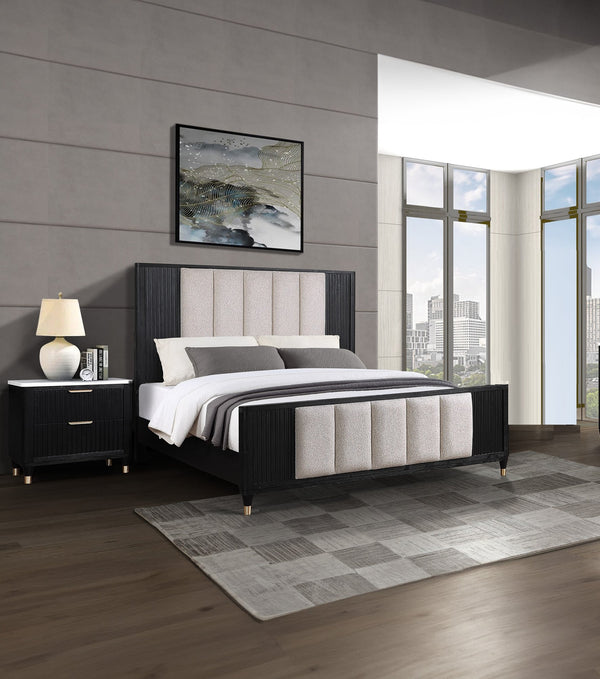 English Elm 1pc Modern Black 2-Drawer Nightstand with White Top, Metal Knobs, Sleek Bedroom Storage 28"x18"x27" B011P240937