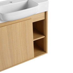 English Elm 24'' Floating Wall Mounted Bathroom Vanity with Ceramic Sink and Soft Close Cabinet Light Oak W999P426633