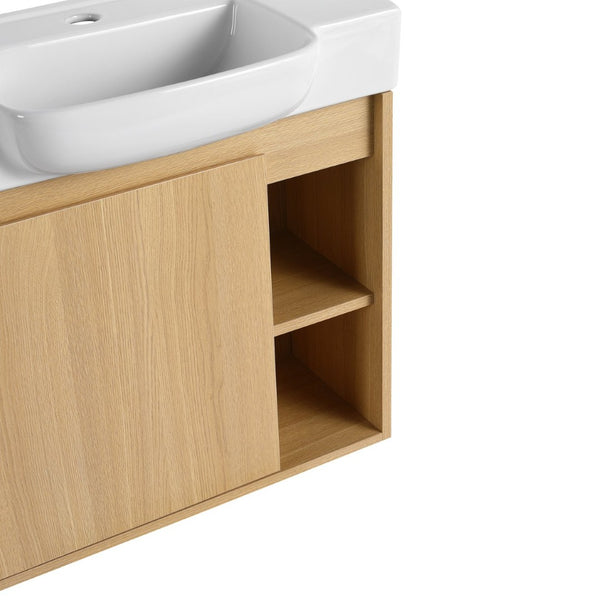 English Elm 24'' Floating Wall Mounted Bathroom Vanity with Ceramic Sink and Soft Close Cabinet Light Oak W999P426633