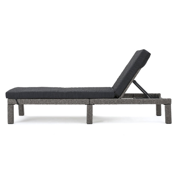 English Elm Christopher Knight Home® - PUERTA KD Chaise Lounge - Black PE Rattan with Iron Frame, Water-Repellent Cushions, All-Season Relaxation 61190.00MBK