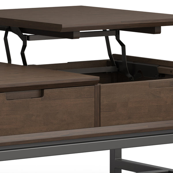English Elm Banting Walnut Brown Lift Top Coffee Table with Storage, Solid Rubberwood & Metal, Modern Industrial Style B136P203478