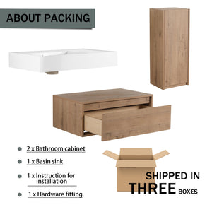 English Elm 30 Inch Wall-Mounted Bathroom Vanity With Resin Sink, Soft Close Drawer & Storage Cabinet - Modern Design W999S00267