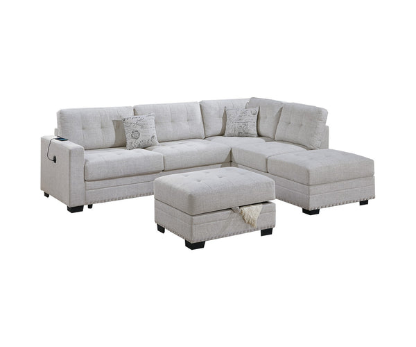 English Elm Living L-Shaped Sectional Sofa Set with Reversible Chaise, Tufted Burlap Fabric, Storage Ottoman, USB Port Beige,Neutral 34 L x 26 W x 65 H B011S01776