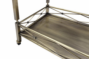 English Elm Matiesen Antique Gold Metal Bar Cart with Tempered Glass Top and Rolling Casters B2726P457128