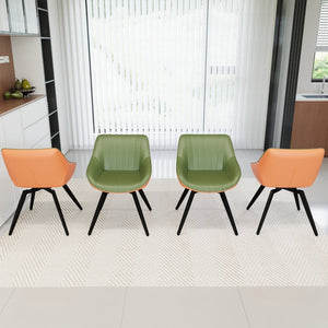 English Elm A Set of 4 Mid-century Pu Leather Dining Chairs with Powder-coated Black Metal Legs W2189S00272