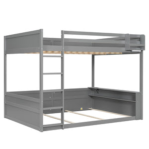 English Elm Queen Size Wooden Bunk Bed With Smart Storage, Led Light, Usb Charging & Modern Grey Finish N7090005006E-GIGA