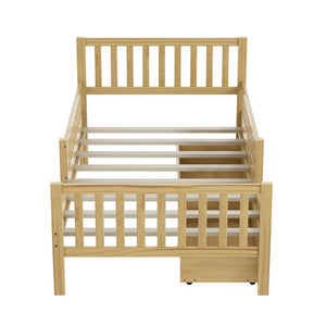 English Elm Twin Pine Platform Bed with Guardrails and Under Storage Drawers for Small Rooms N733P172696M