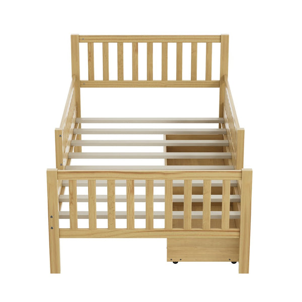 English Elm Twin Pine Platform Bed with Guardrails and Under Storage Drawers for Small Rooms N733P172696M