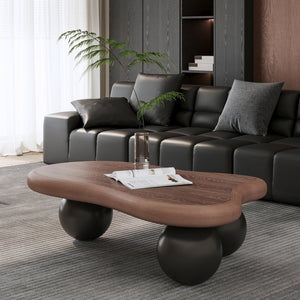 English Elm 47 Inch Organic Cloud Silhouette Coffee Table with Sculptural Ball Legs for Living Rooms Black + Dark Walnut W1435S00034