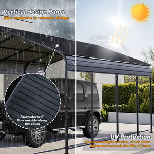 English Elm 12x20 Galvanized Steel Carport Heavy Duty Shelter for Vehicles with Powder Coated Roof W3213S00001