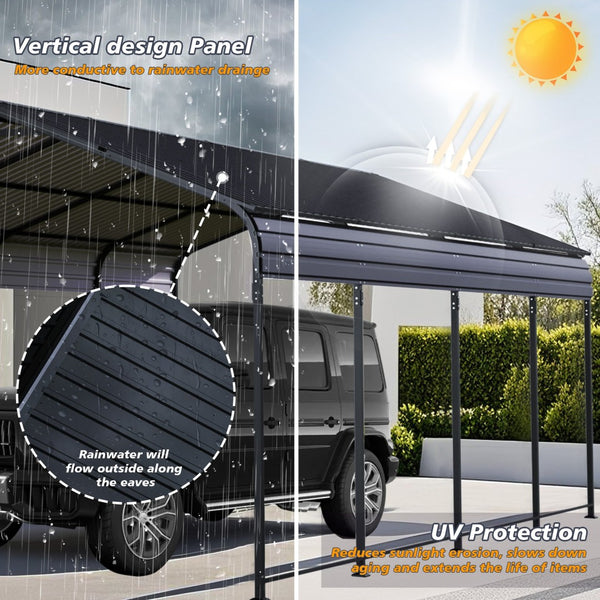 English Elm 12x20 Galvanized Steel Carport Heavy Duty Shelter for Vehicles with Powder Coated Roof W3213S00001