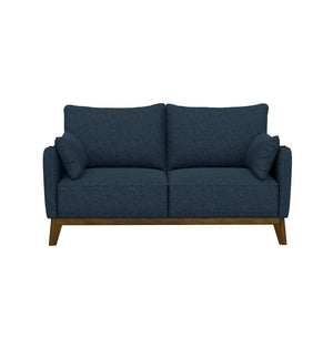 English Elm Blue Textured Fabric Mid-century Modern Loveseat with Flared Wood Legs for Living Room B361P494964