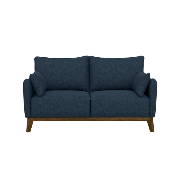 English Elm Blue Textured Fabric Mid-century Modern Loveseat with Flared Wood Legs for Living Room B361P494964