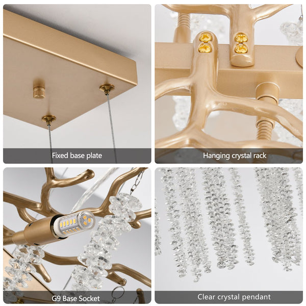 English Elm 39-inch Modern Golden Pendant Light with Cascading Crystal Strands, 8-G9 Sockets, Luxe Foyer & Dining Accent W1340P232979