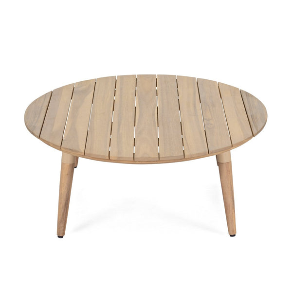 English Elm Nusa Outdoor Pe Rattan Conversation Set with Acacia Wood Coffee Table Patio Black,Natural NUSA4PCSET-BLK