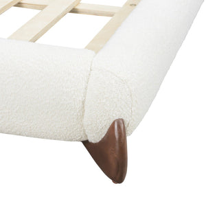English Elm King Boucle Upholstered Platform Bed Sculpted Headboard Solid Wood Legs Bedroom N757K333334W