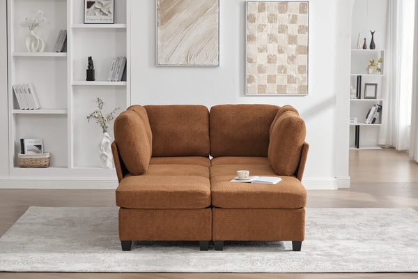 English Elm UNITED Modular 6-Seat Sectional Sofa with Removable Ottoman, Storage Compartments, Convertible Comfort Orange W1568S00246