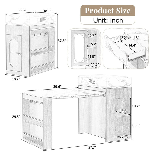 English Elm [video] Trexm Folding Extendable Kitchen Island Sideboard with Power Outlet and Storage XW000028AAB