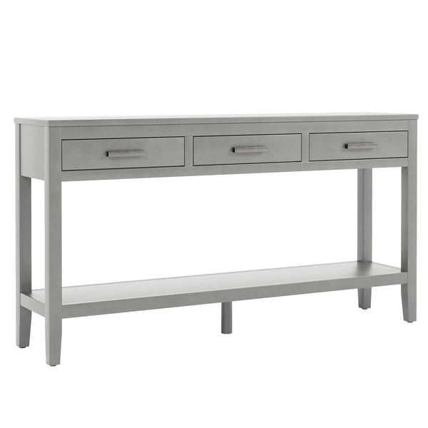 English Elm U_style Farmhouse Console Table with Three Drawers Open Shelf Entryway Organizer N711P410445E