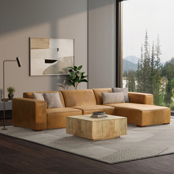 English Elm Rex 2-Seater Sectional Sofa With Right Chaise In Premium Sienna Leather - Modern Comfort & Style B136P199242-GIGA