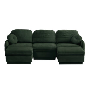 English Elm 105" Chenille U-shaped Sectional Sofa Deep Seat Cloud Couch with Movable Ottoman Green W714S01770
