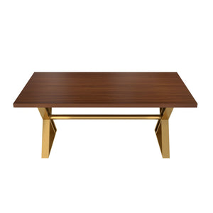 English Elm 70.8 Inch Walnut Top Dining Table with Brushed Gold Steel Base Seats Six T3609S00001
