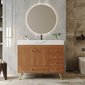 English Elm 36" Freestanding Bathroom Vanity Sintered Stone Top Ceramic Sink Stainless Steel Legs Gold,Walnut,White W3136S00070
