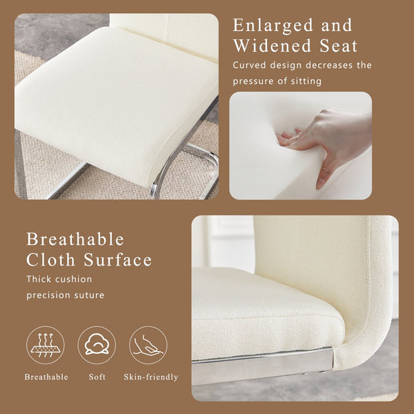 English Elm Luxury Plush Dining Chair with Silver Metal Bow Legs, Granular Velvet Comfort and Anti-Slip Feet White+Silver 38.5 L x 18.3 W x 19.3 H W1512P385613