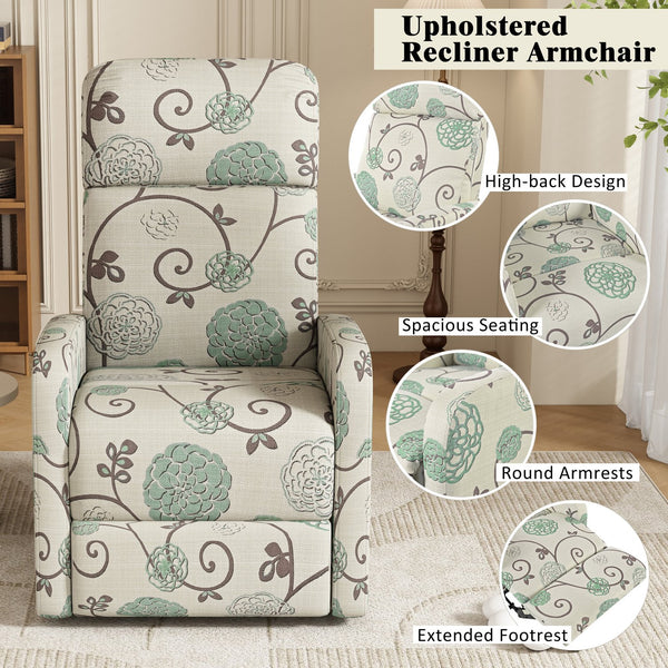 English Elm Christopher Knight Home® - Modern Recliner Plush Manual Recliner Chair with Ergonomic Support, 3-Position Backrest, Durable Fabric Comfort Beige+Blue N763P256491C