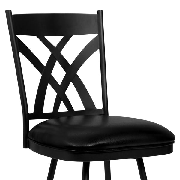 English Elm Dover Mid-century Counter Stool with Tall Back Swivel Seat and Faux Leather Cushion Black B2736P464873