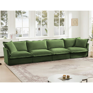 English Elm Slipcovered Extra Deep 4-Seater Sofa In Green Chenille – Removable Covers, Modular Design & Comfort! W3041S00054-GIGA