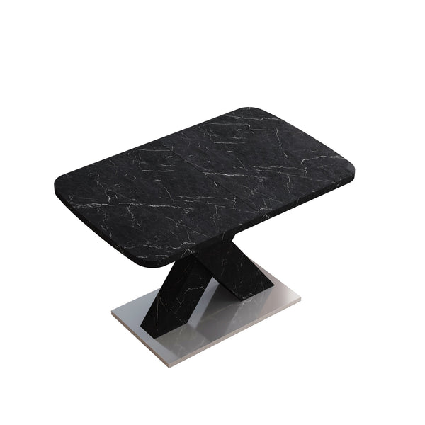 English Elm Modern Rectangle Dining Table - Stretchable Black Marble Top With X-Shape Mdf Legs & Metal Base W757P242762