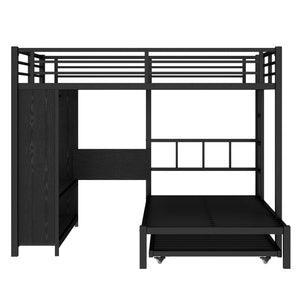 English Elm Queen Over Twin Bunk Bed With Wardrobe, Trundle, Foldable Desk & Noise-Reducing Design In Black W1580S00137-GIGA