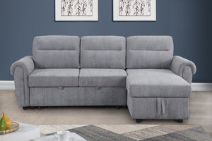 English Elm Ugo Chenille Sleeper Sectional Sofa with Storage Chaise and Built-in Usb Charging Ports Light Gray B2749S00070
