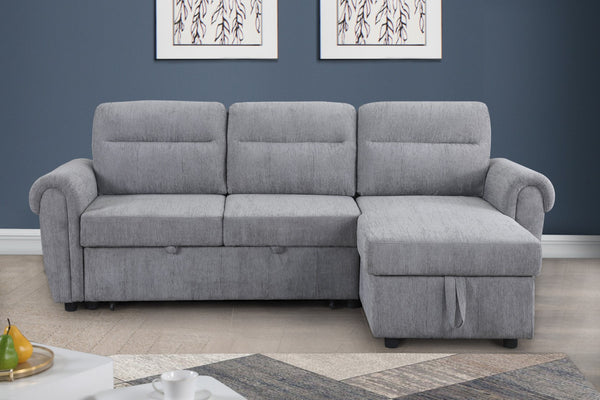 English Elm Ugo Chenille Sleeper Sectional Sofa with Storage Chaise and Built-in Usb Charging Ports Light Gray B2749S00070
