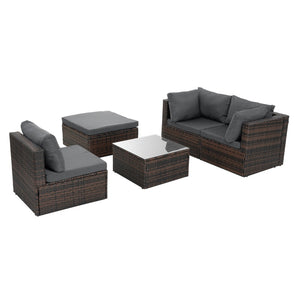 English Elm Patio 5-Piece Pe Wicker Furniture Set With Tempered Glass Table - Durable, Stylish, And Weather-Resistant! W1703S00023-GIGA