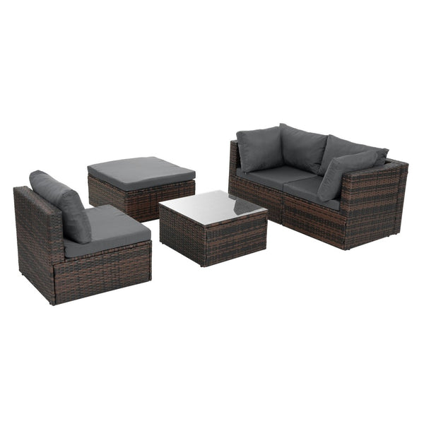 English Elm Patio 5-Piece Pe Wicker Furniture Set With Tempered Glass Table - Durable, Stylish, And Weather-Resistant! W1703S00023-GIGA