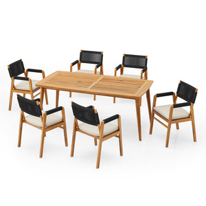 English Elm Christopher Knight Home® - Outdoor Acacia Wood 7-Piece Dining Set With Stylish Rope-Woven Armchairs & Plush Cushions For Comfort N773P210139B6_59329.00