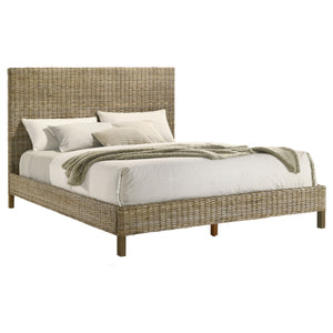 English Elm Almaden Kubu Grey California King Panel Bed - Modern Rustic Design With Woven Rattan & Tall Headboard B062S01063