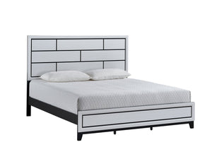 English Elm Glasgow Queen Bed In White With Wood-Grain Finish & Black Accents - Modern Design & Durable Support B078S00637